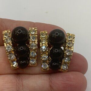 Pretty Rhinestone and Black Bead Pierced Earrings